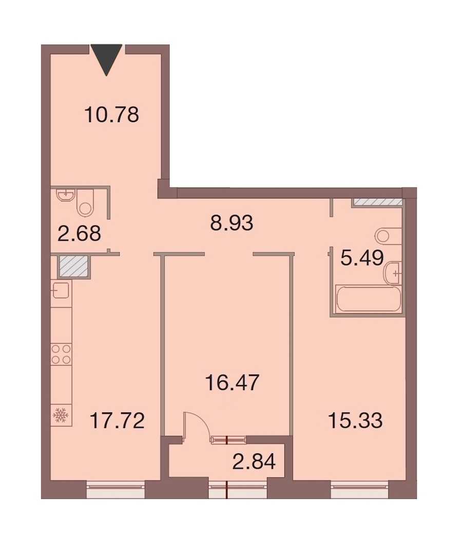 Двухкомнатная квартира в : площадь 78.82 м2 , этаж: 5 – купить в Санкт-Петербурге